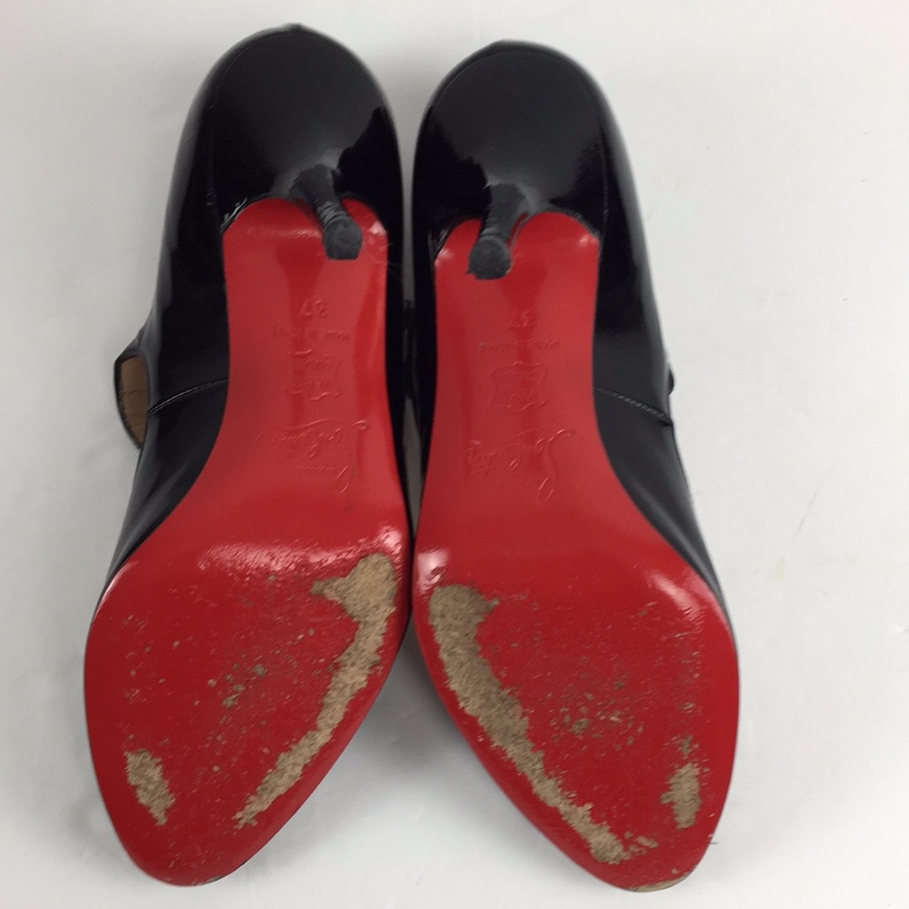 Louboutin Patent Black Mary Jane Peep Toe Heels 7 - Picture 6 of 8